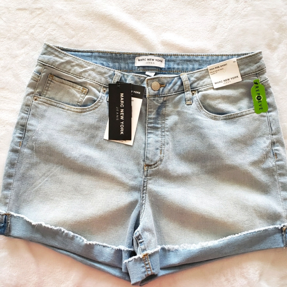 MARC NEW YORK High Rise Frayed Hem Cuffed Jean Shorts--NWT--14